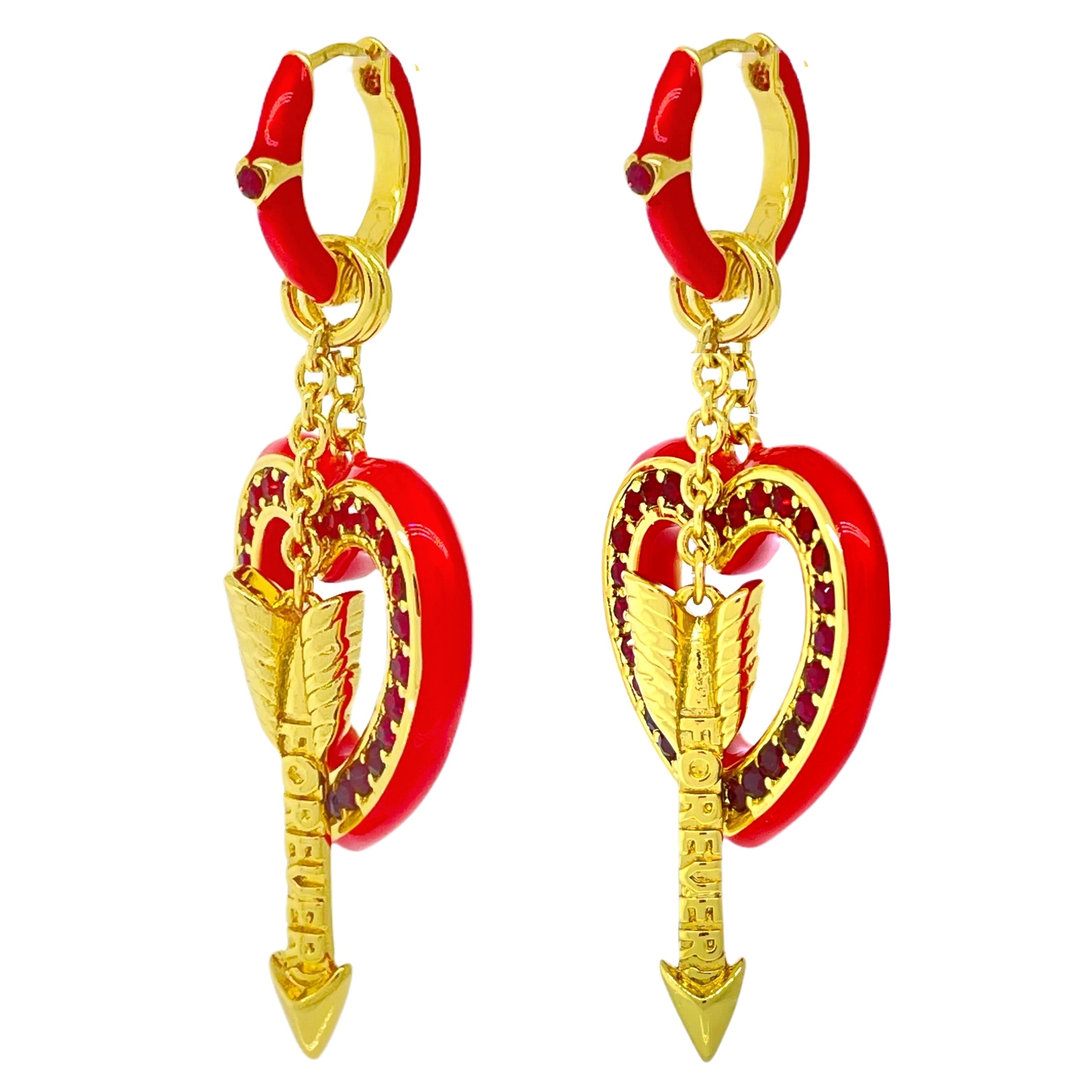 Hearts and Arrow Love Red Ombre Earring by Ritzy Couture DeLuxe–18k Gold Plating