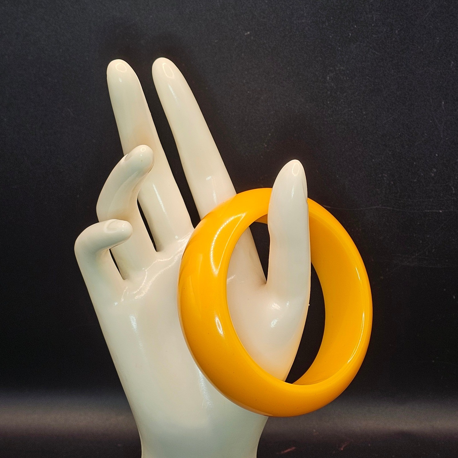 Vintage Egg Yolk Yellow Bakelite Bangle Bracelet Tested Chunky Dome 1″ Wide