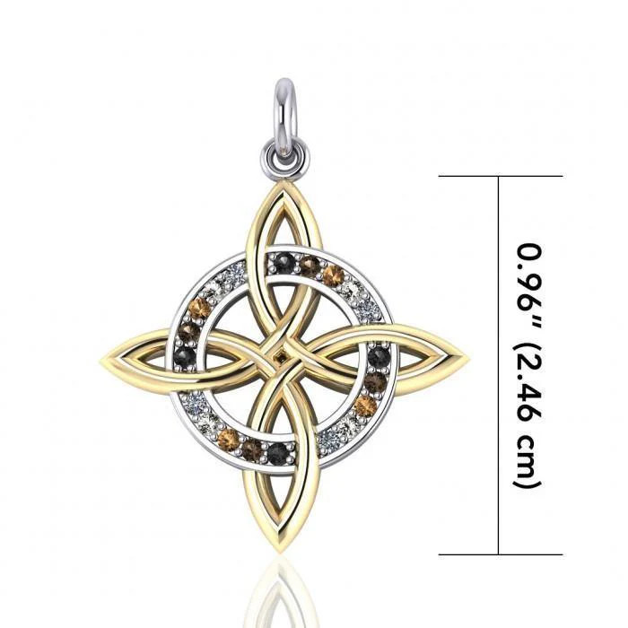 Celtic Four Point Knot 925 Sterling Silver Pendant Ancestry Jewelry Gold Accent