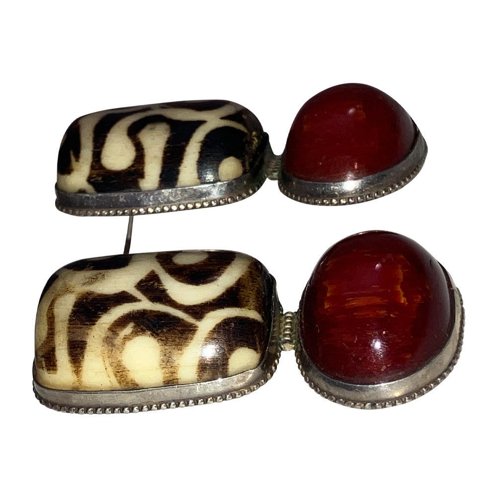 Sterling Dyed Water Buffalo Bone Cherry Amber Earrings