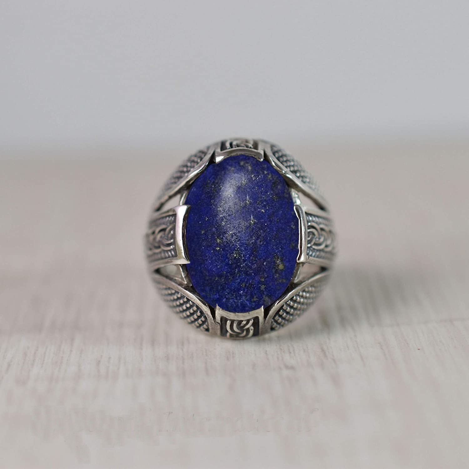 Solid 925 Sterling Silver Natural Blue Lapis Lazuli Gemstone Men’s Unisex Ring