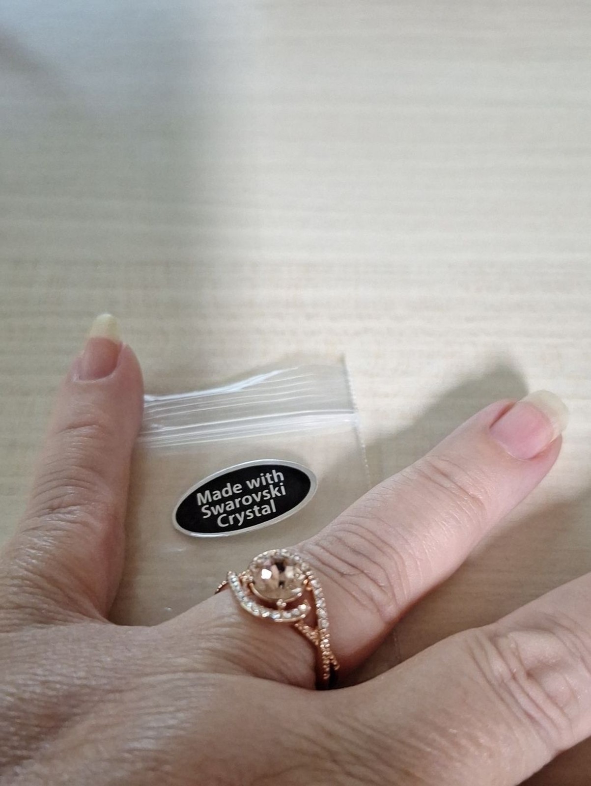 Swarovski Crystal Elements Rose Gold Statement Ring Pink Champagne Size 7.75