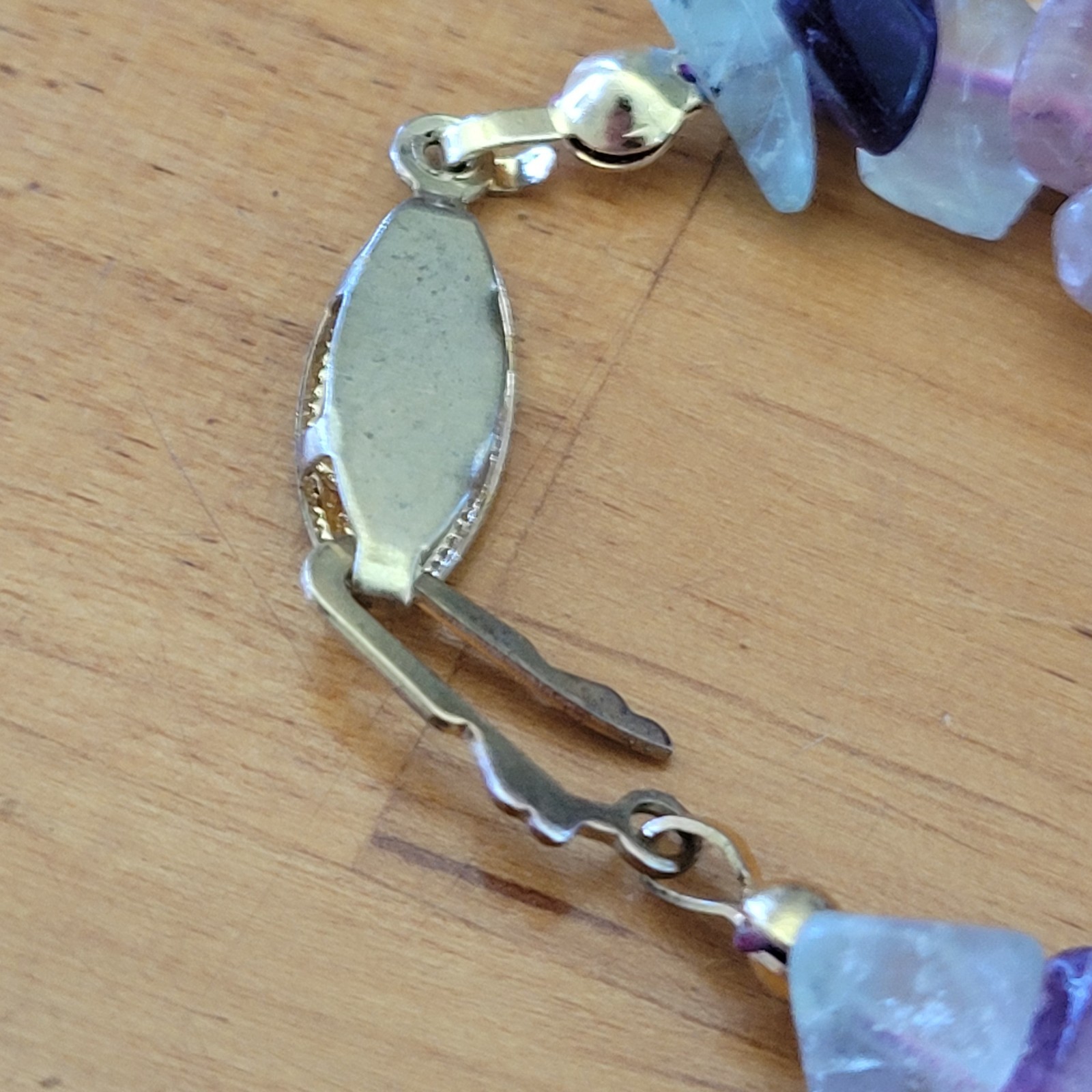 Vintage Rainbow Fluorite Chip Bead Necklace Purple Green 15 Inch Natural
