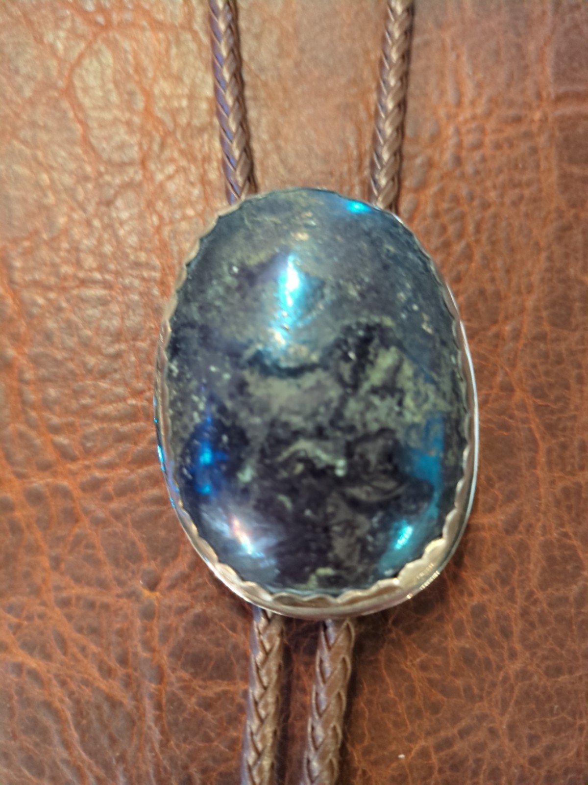 bolo tie silver handmade covellite