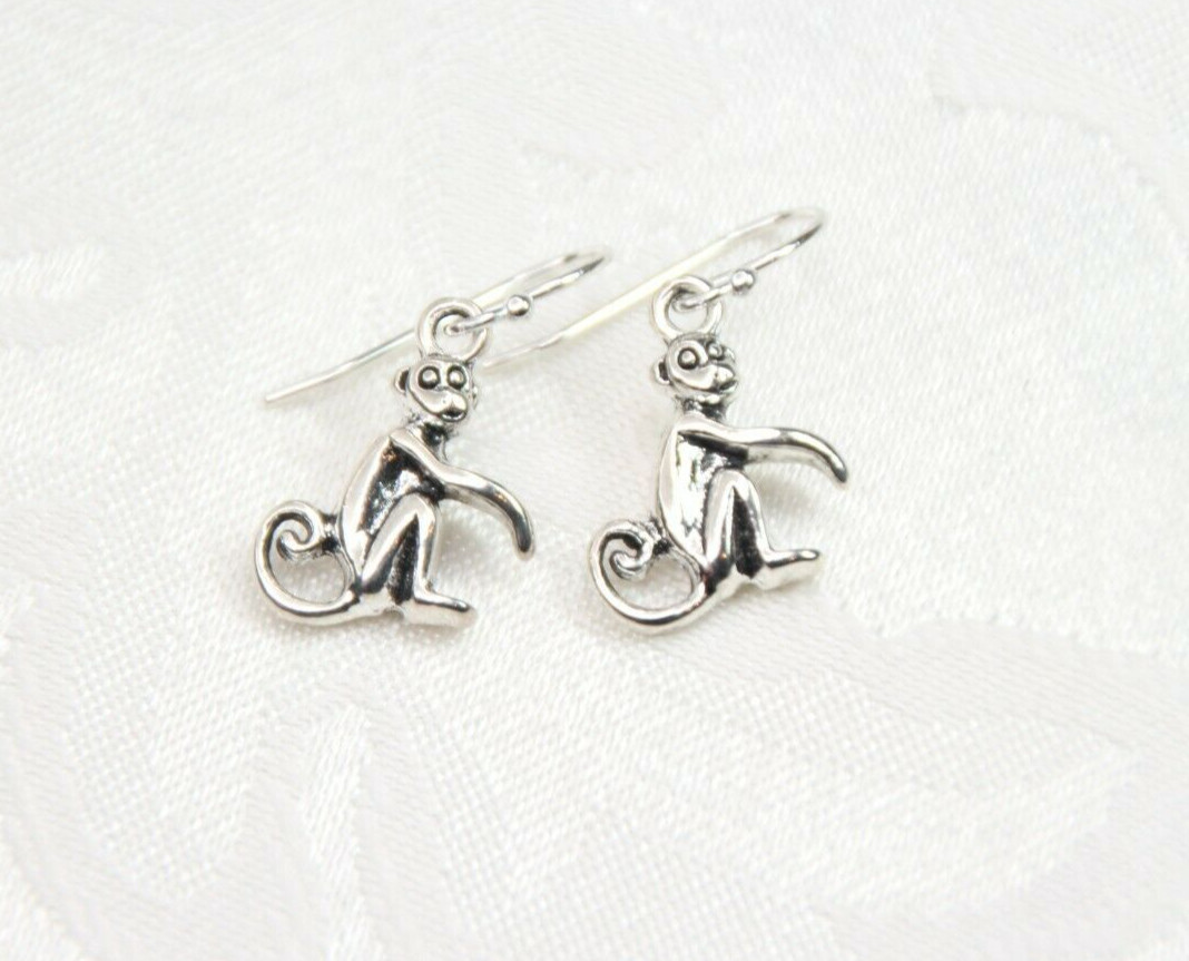 Monkey Charm Earrings 925 sterling silver hooks pewter charms Monkeys Animal