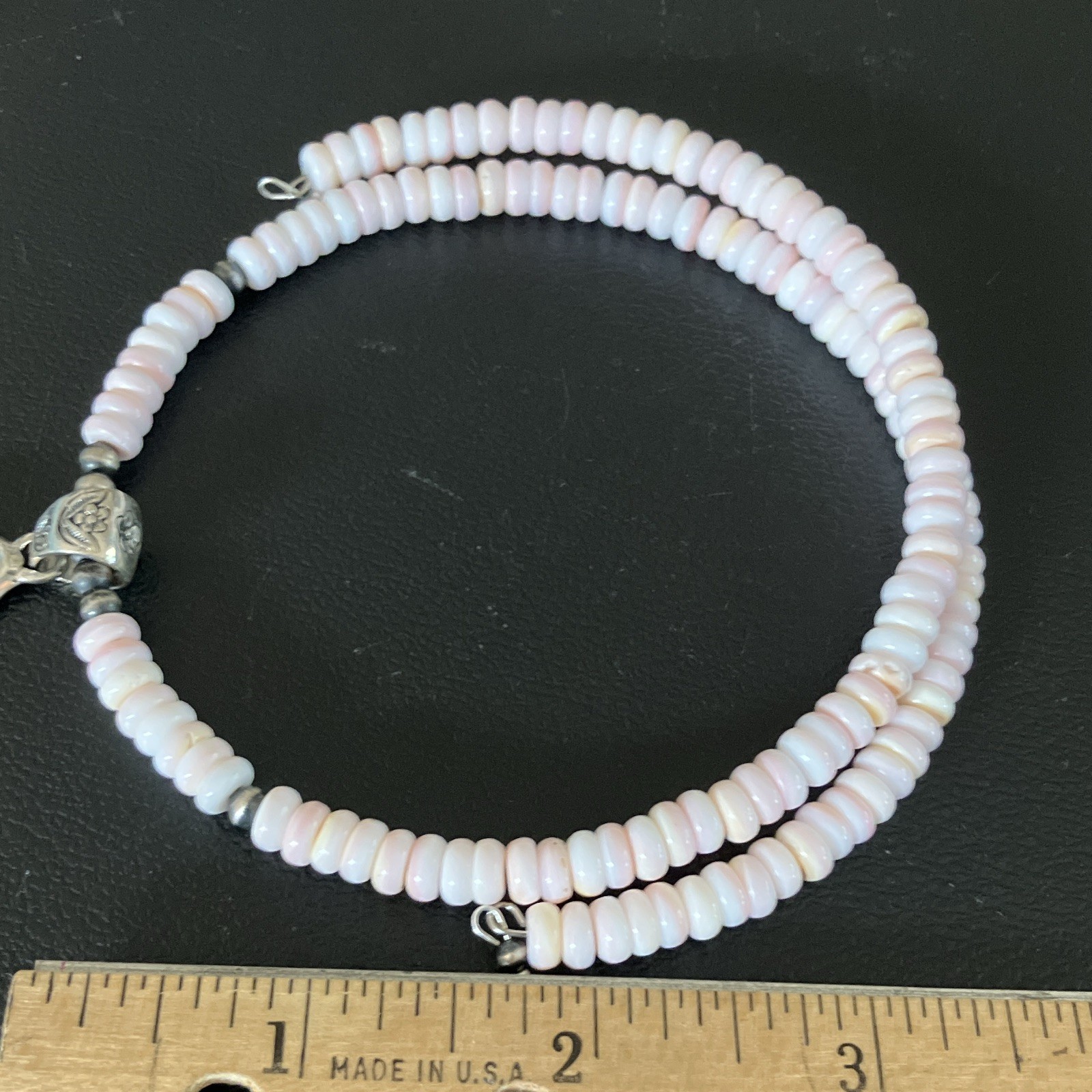 Pink Conch & Sterling Bead Stretch Choker Necklace & Teardrop Pink Conch Pndnt