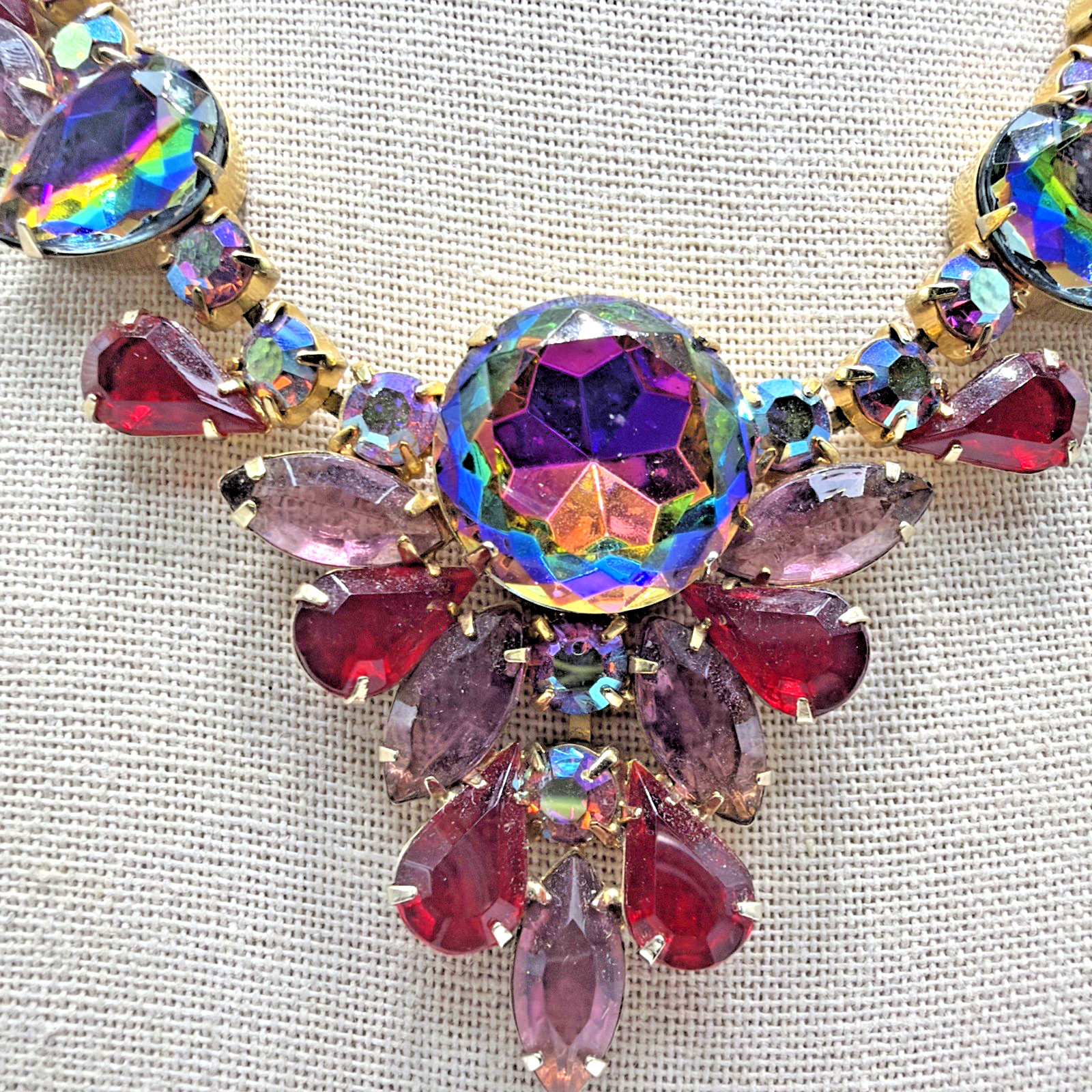 Vintage Juliana Delizza & Elster Necklace Red Fuchsia & AB Watermelon Stones