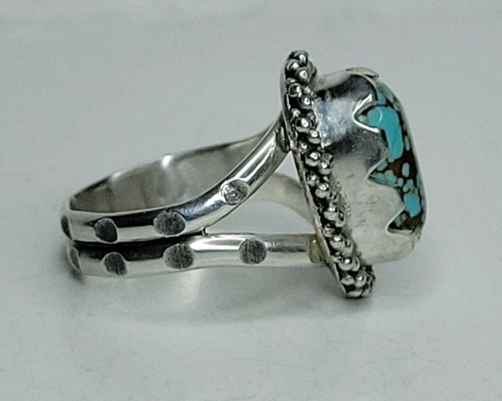 Number 8 Nevada Redweb Turquoise Sterling Silver Ring Size 8.25 Handmade