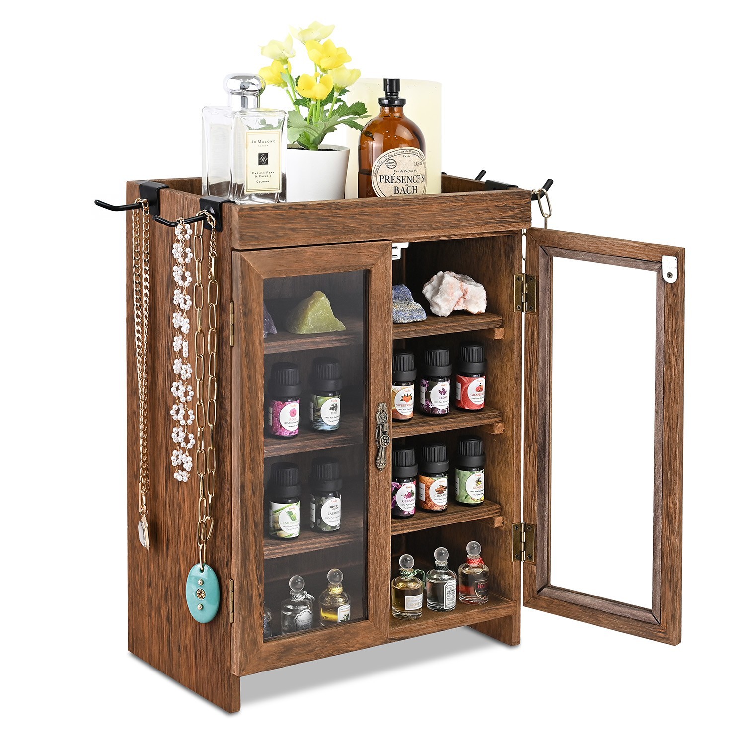 Neuxi Wooden Countertop Storage Cabinet Adjustable Shelves Brown