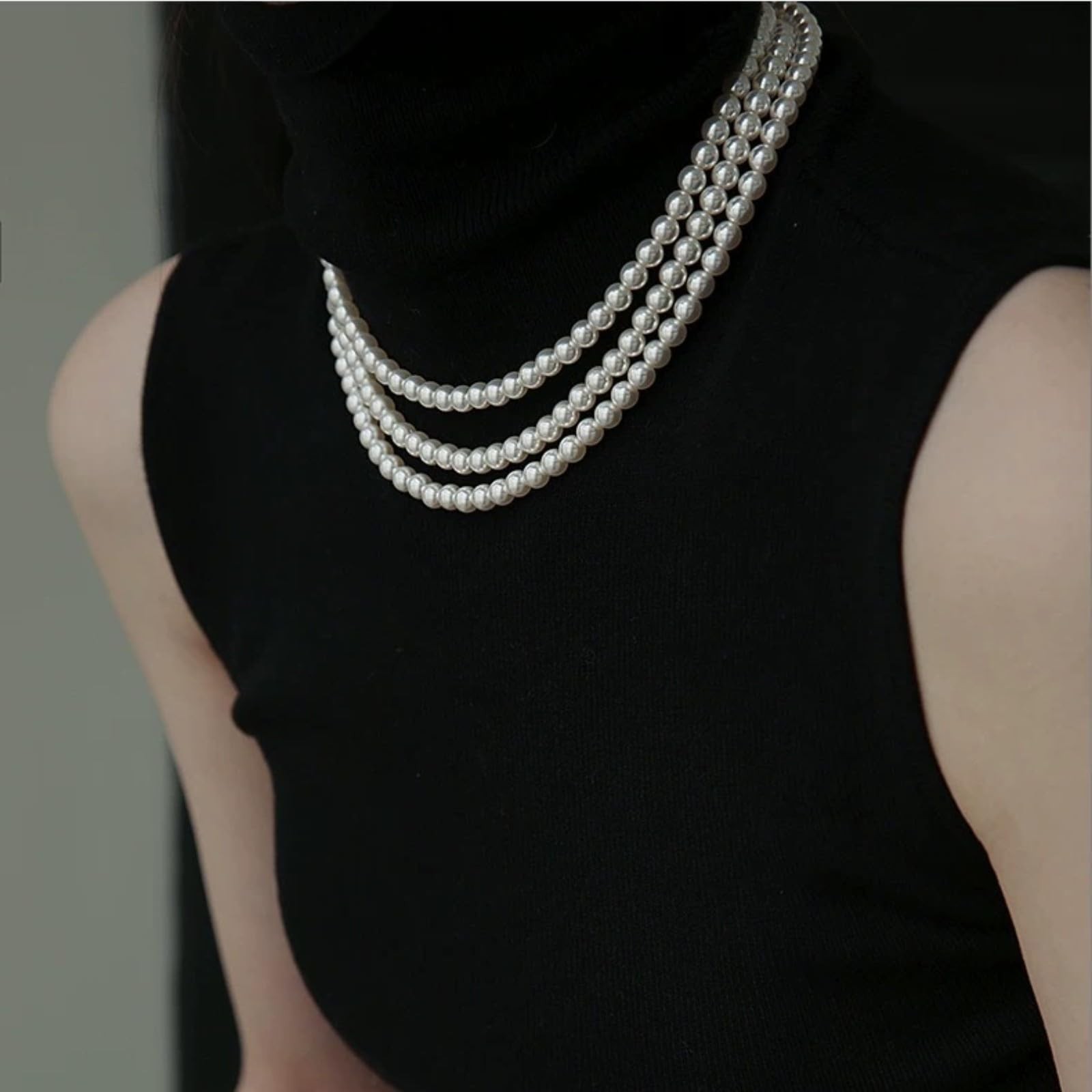 Long Pearl Necklaces for ,Vintage Elegant Faux White Pearl Multi Strand Layer…
