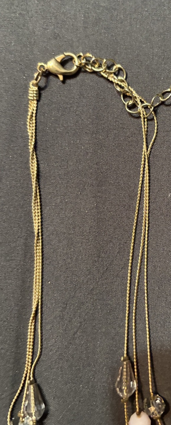 NY Rose Gold Pink Acrylic Triple Strand String Beaded Chain Necklace
