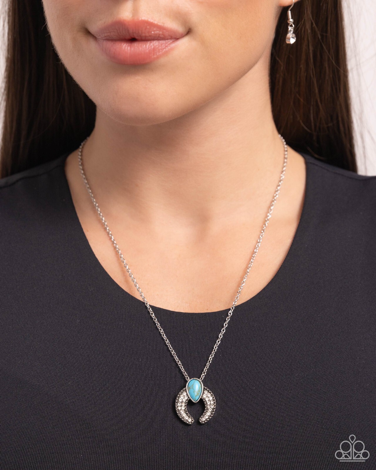 Paparazzi Horseshoe Haute – Blue – Turquoise Stone – White Rhinestone- Silver Ho