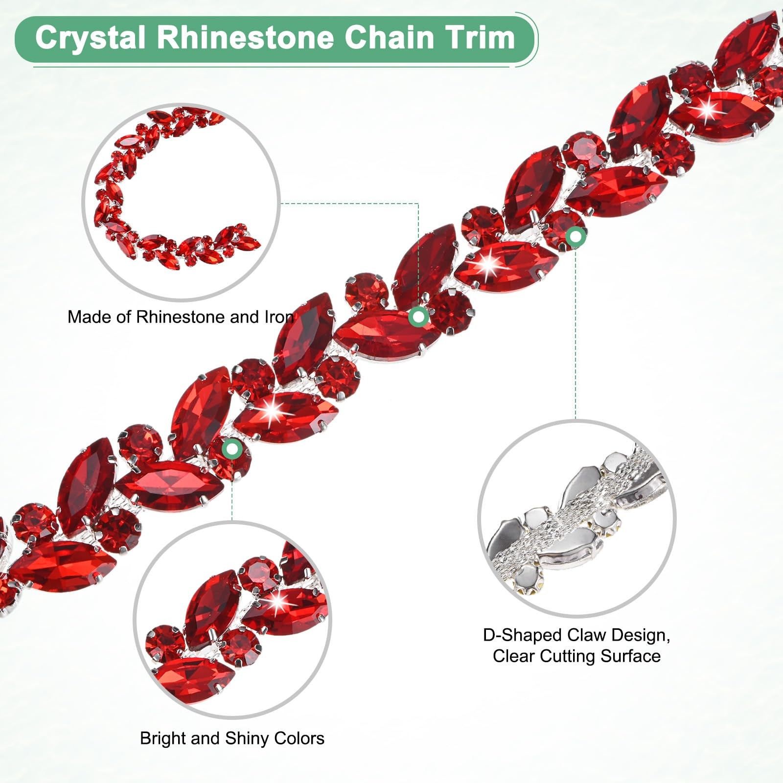 M METERXITY 2-Pack Crystal Rhinestone Chain Trim, 1 Yard 14 mm Crystal Bridal…