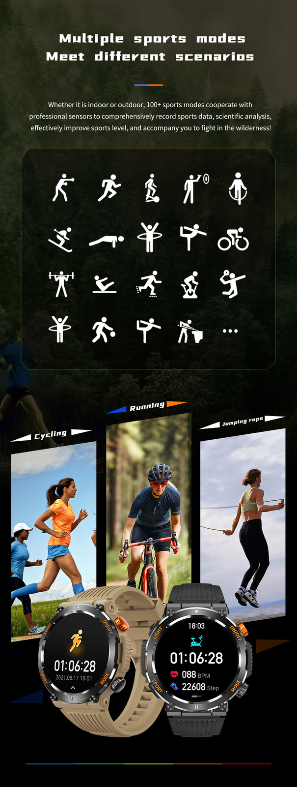 Smart Watch With LED Flashlight Heart Rate Sleep Monitor Fitness Tracker