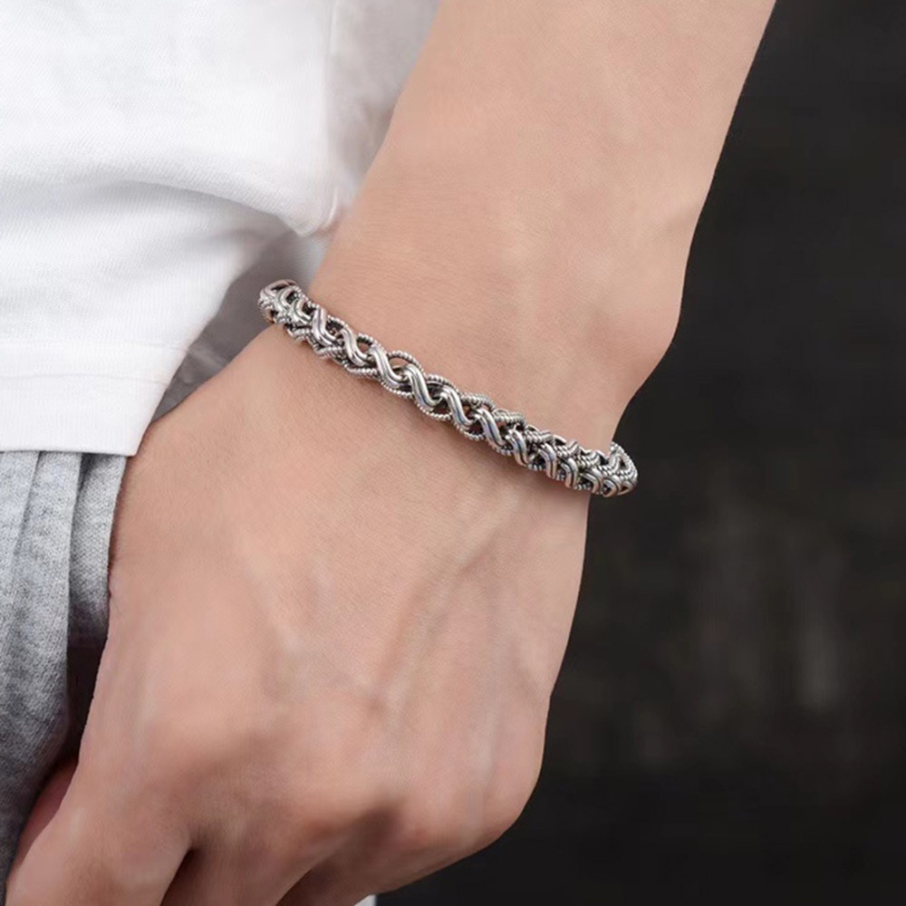 Solid 925 Sterling Silver 7mm Wheat Link With Vajra Clasp Men’s Bracelet