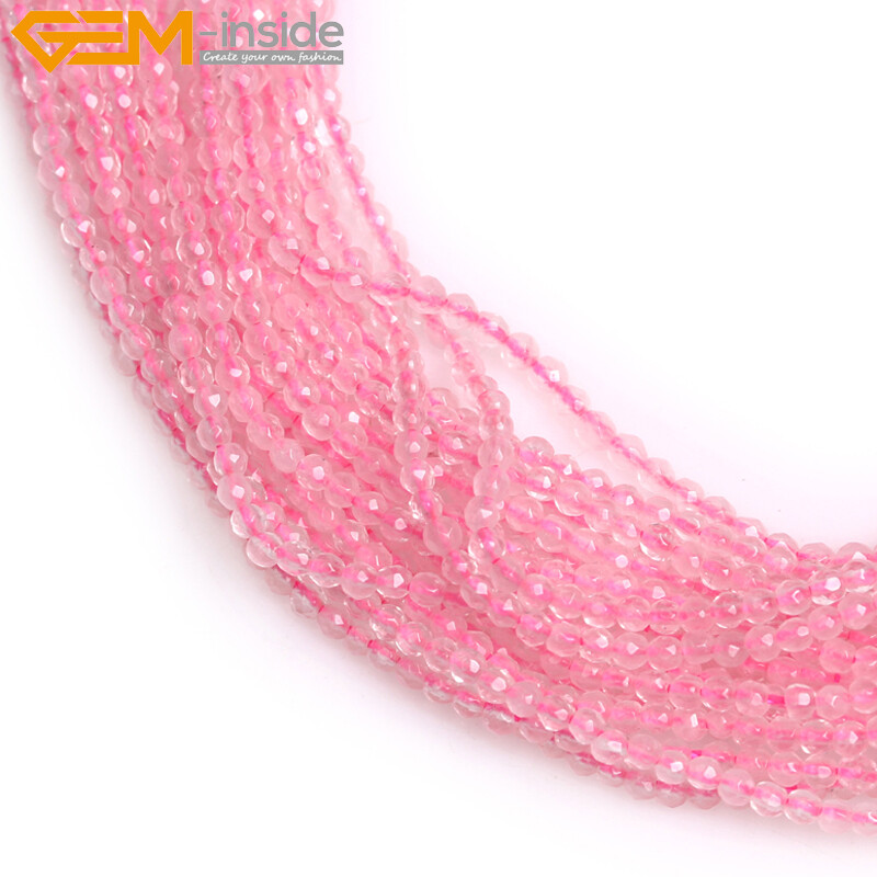 Faceted Round Natural Tiny Pink Quartz Agate Beads For Jewelry Making 15” 2mm