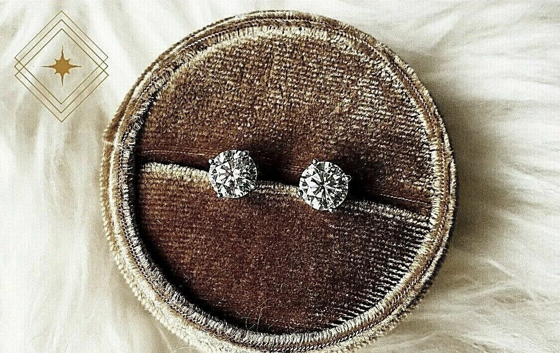 4 Ct Round Cut FL/D Certificate Real Moissanite Stud Earrings 14K White Gold 8mm