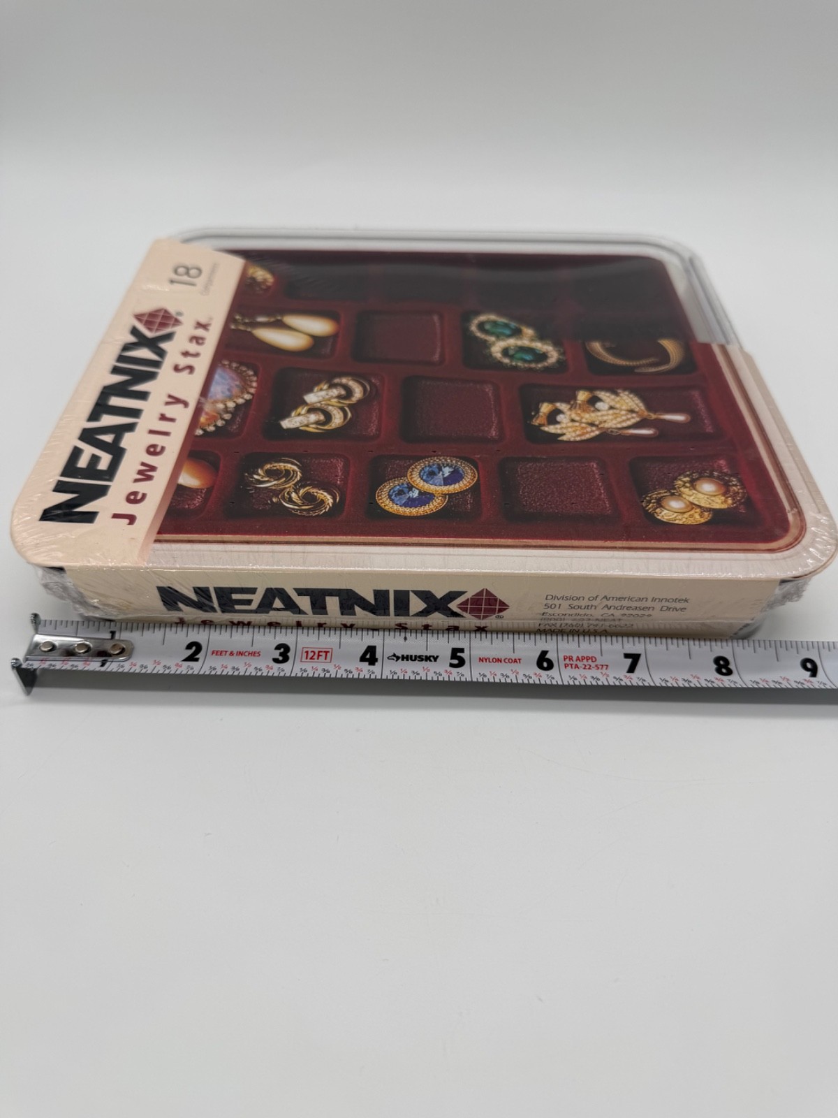New NEATNIX Jewelry Stax 18 Compartment Slots Burgundy Red Drawer Organizer