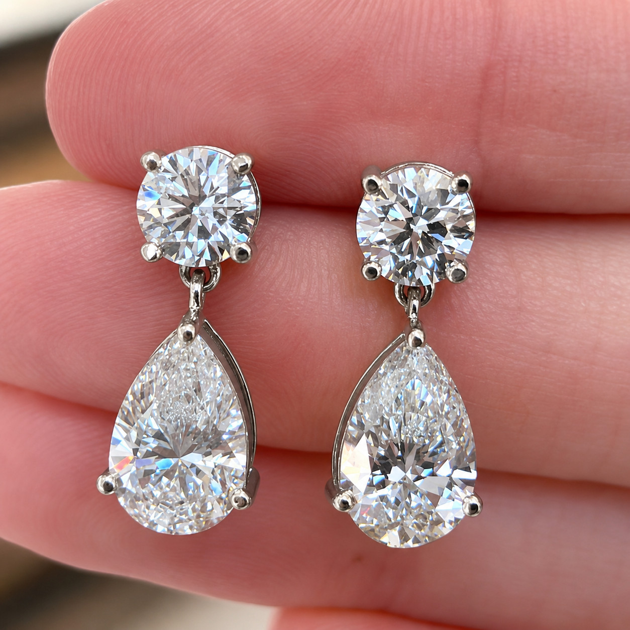 5.00Ct Pear Round Cut Moissanite Drop Earrings 925 Silver 14k White Gold Plated
