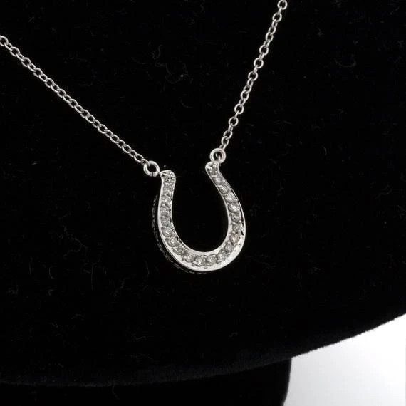 1/2 CT Round Real VVS Moissanite Horseshoe Pendant Necklaces 925 Sterling Silver
