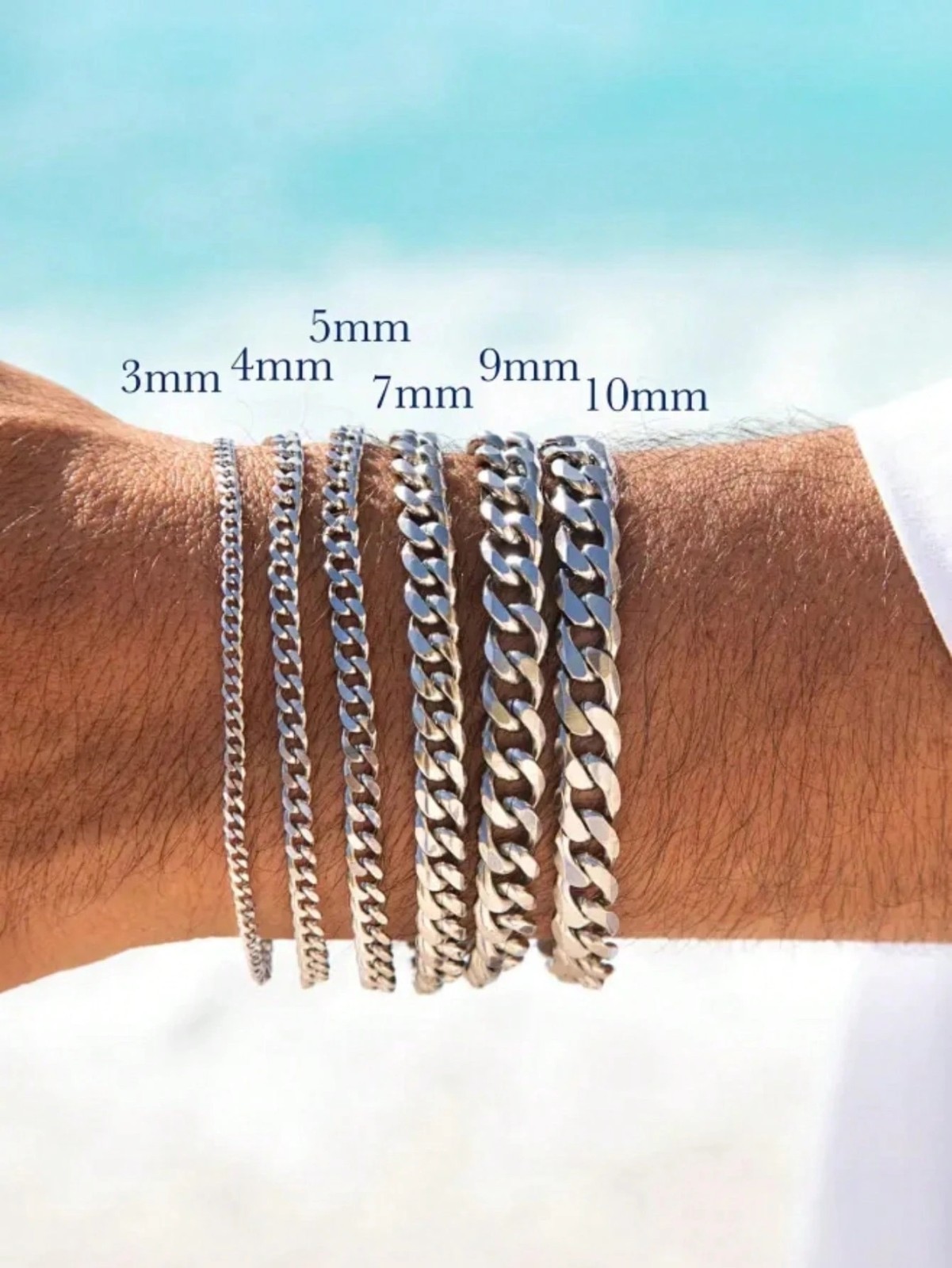 3-10mm 25cm Long Stainless Steel Silver Gold Tone Cuban Curb Link Chain Bracelet