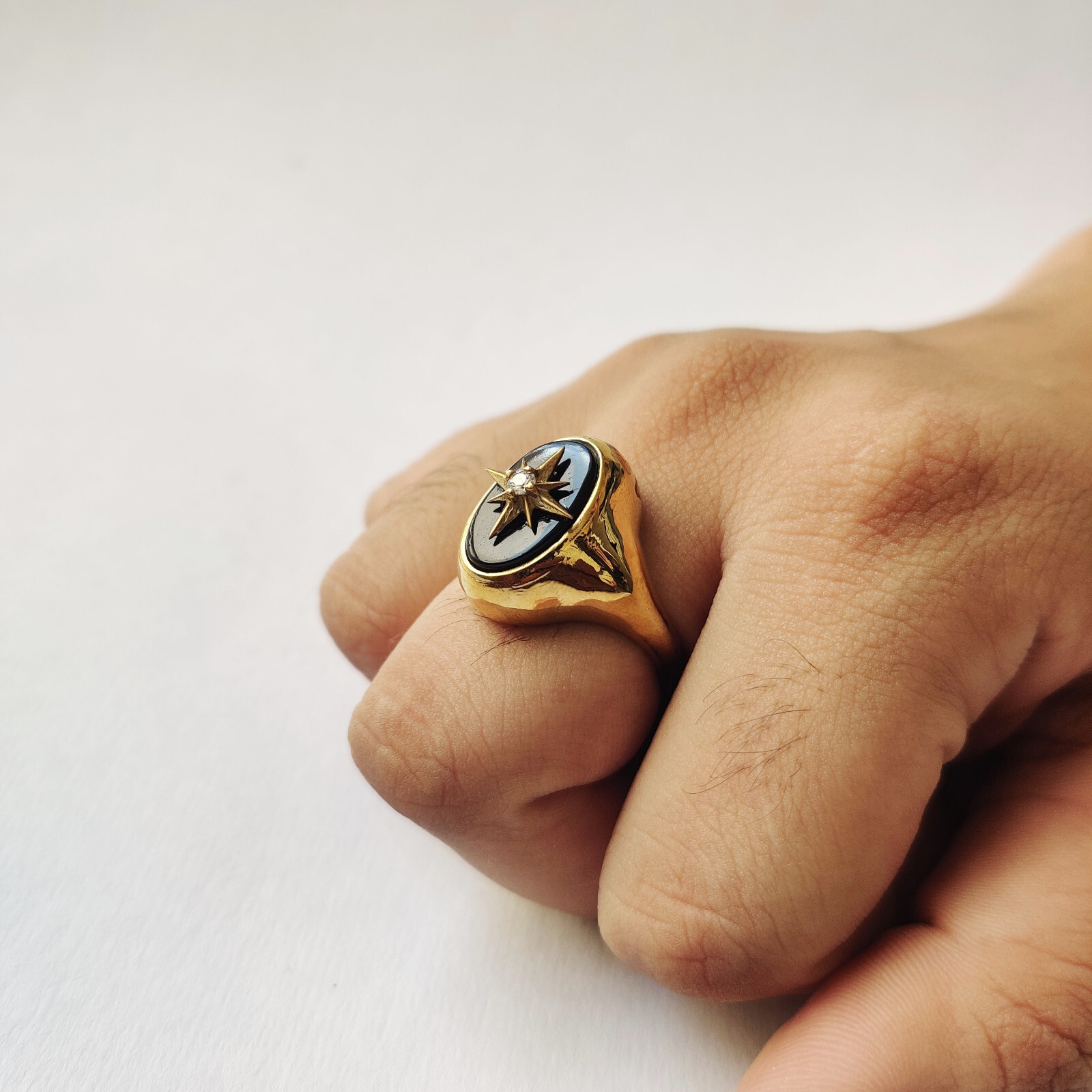 Silver Natural Black Onyx Gold plated Antique Vintage Handmade Ring Size 7 H-18