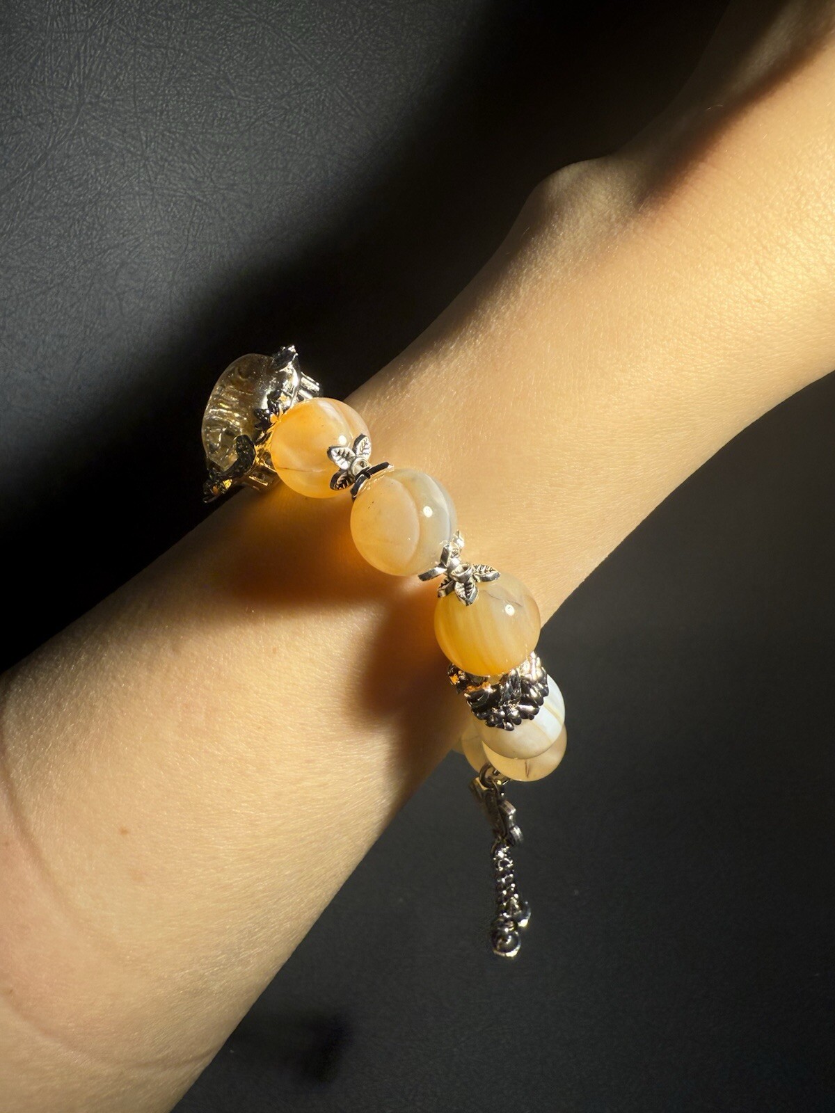 12.3mm 44g Natural Sugar Alashan Agate/Top grade Phantom Quartz Charm Bracelet