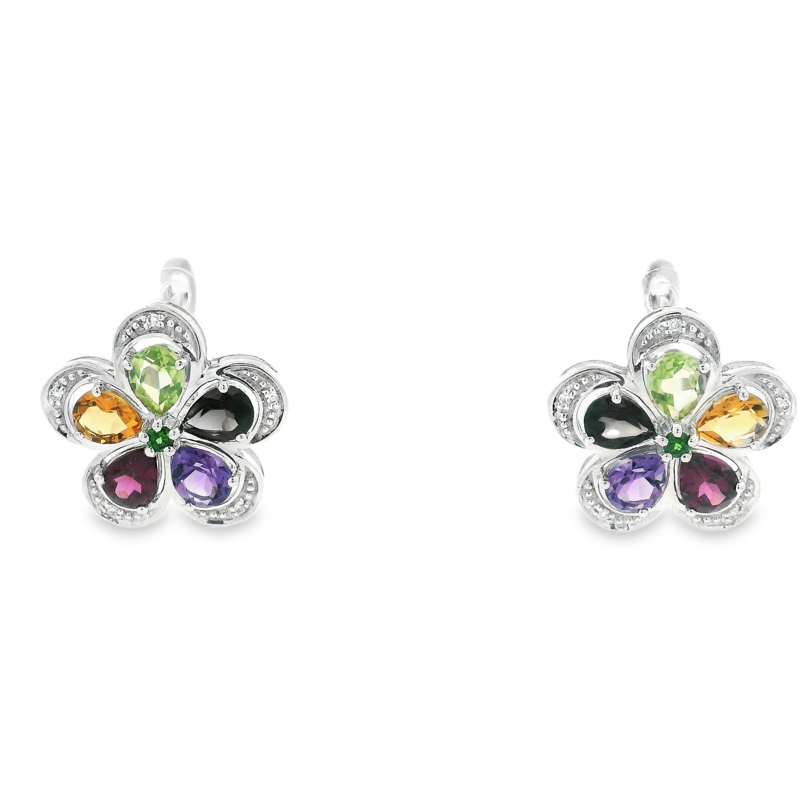 Natural Assorted Gemstones & Diamond Dangle/Drop Earrings, 14k White Gold