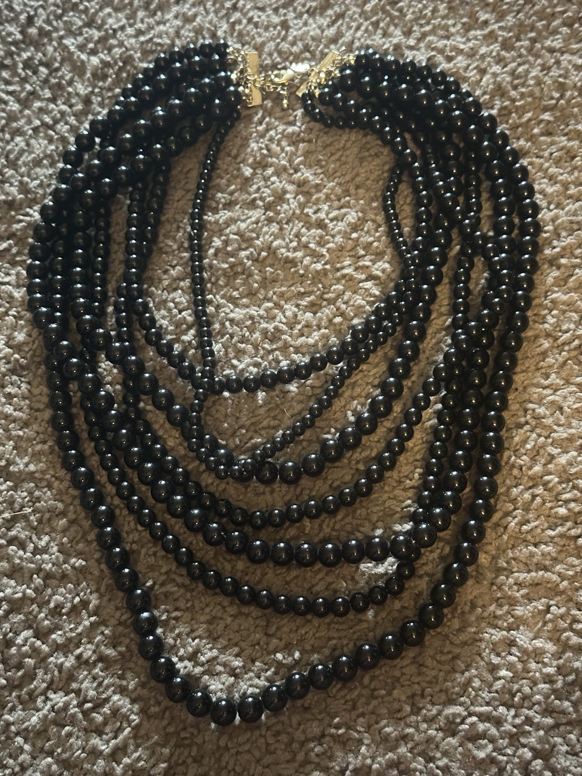 Charming Charlie Multi-Strand Jet Black Beaded Necklace Bold Statement Bib