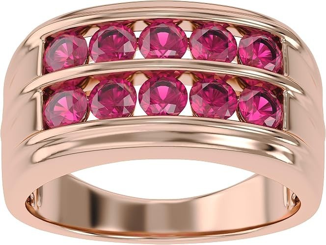 3 Ct Men’s Double Row Band Ring Ruby Lab Grown Gemstone 10k or 14K or 925 Silver