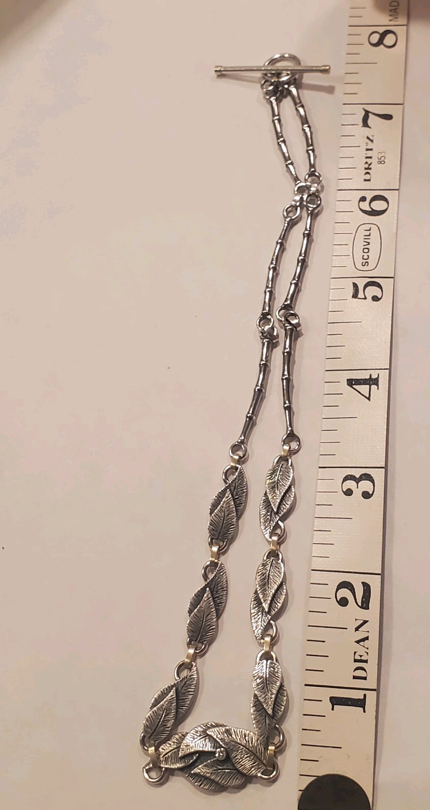 Sterling Silver Leaf & Bamboo style necklace links with diamond