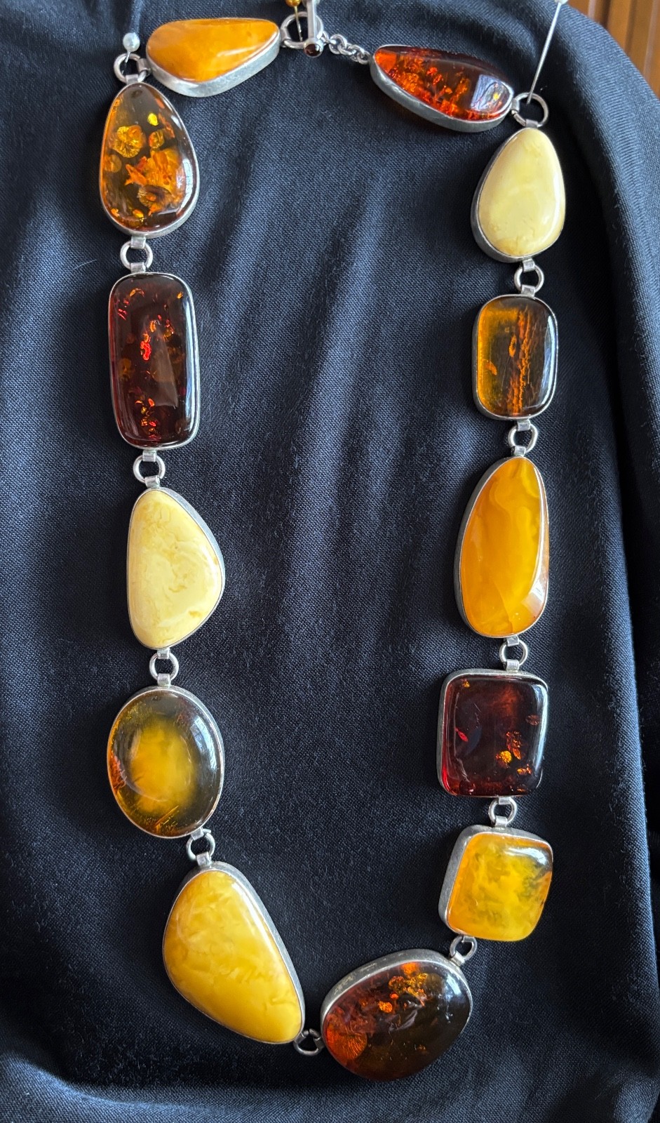 Genuine Lg Amber & Sterling Statement Necklace Egg Yolk Cognac Butterscotch 143g