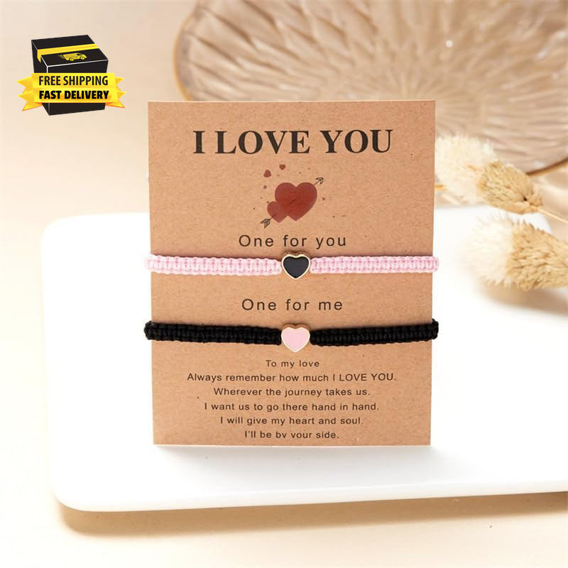 Set of 2 Colorful Heart Beaded Matching Bracelets for Couples and Friendships Pi