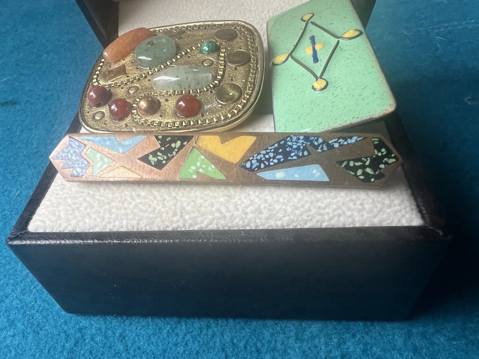 Vintage MCM Brooch Pin Lot Square Enameled Copper Abstract Art Michael Golan H13