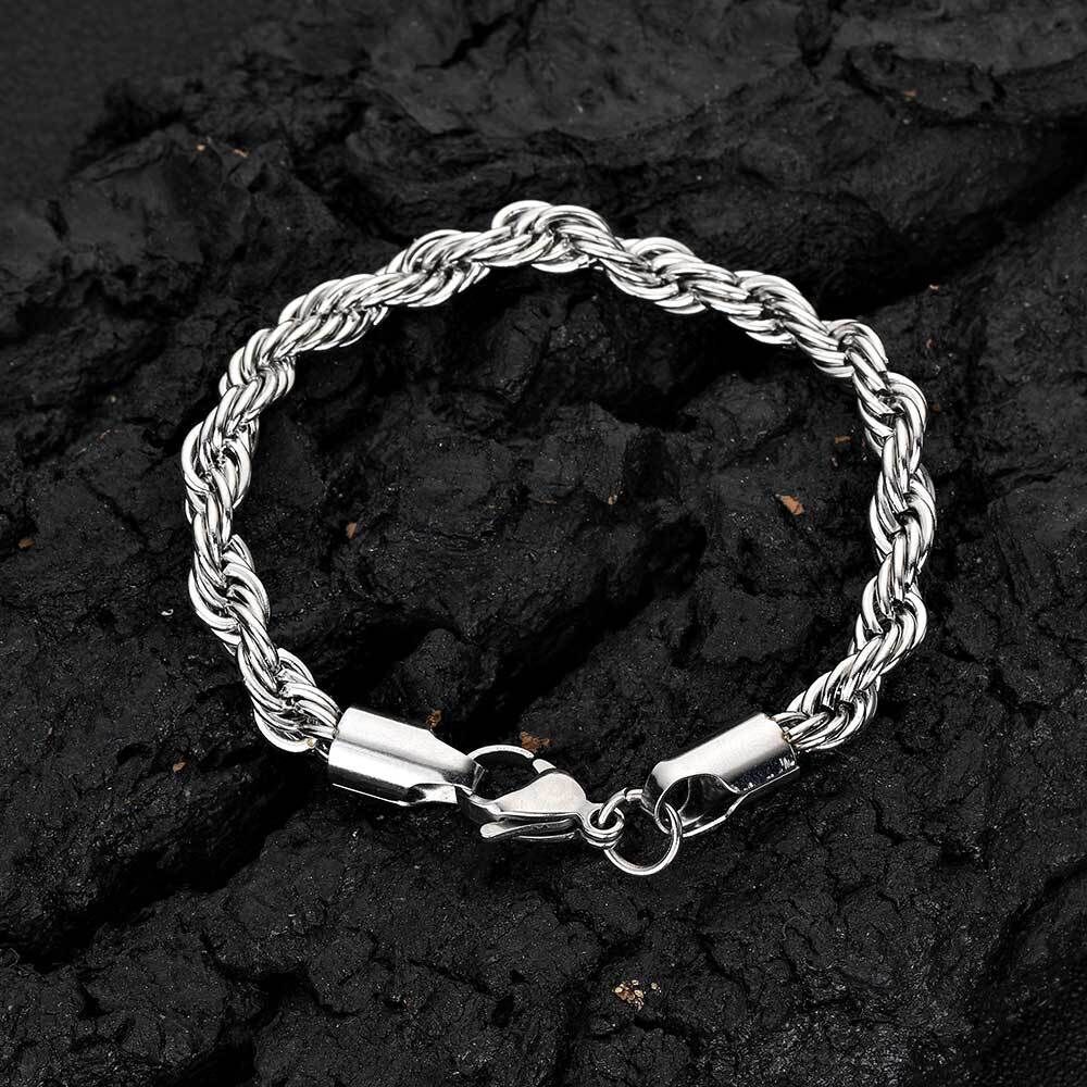 3-7mm Woman Man 18k Gold Plated Stainless Steel Rope Chain Bracelet Bangle 7-9”