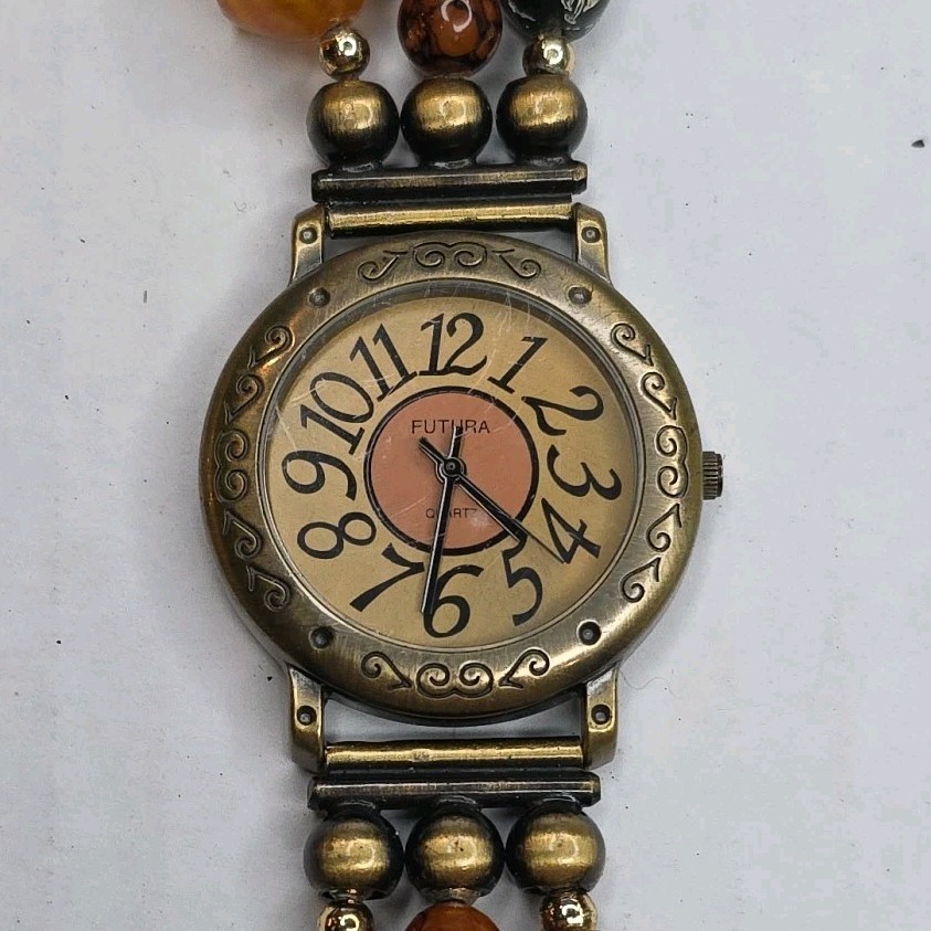 Futura 3906 V377 Beaded Ladies Watch, Needs A New Battery 7″