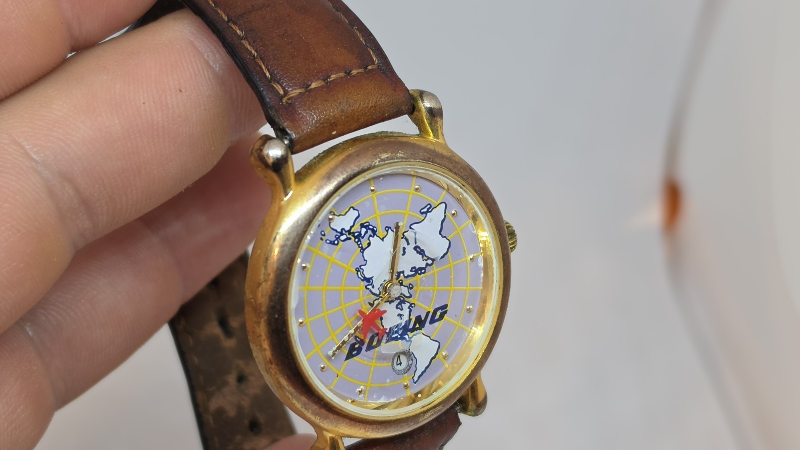 Vintage Boeing World Map Airplane Second Hand Quartz Watch 38mm Japan Runs