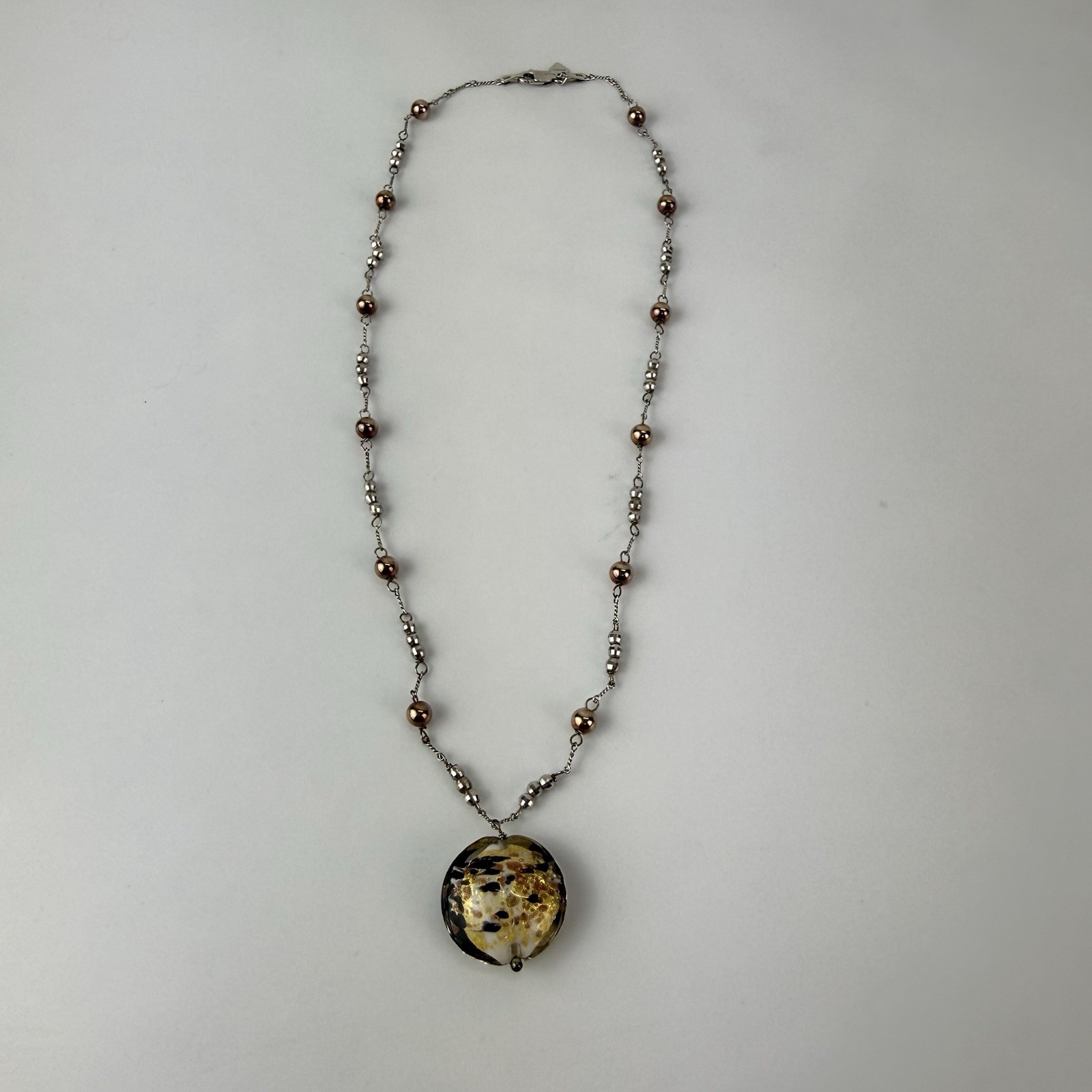 Bolivia Beaded Sterling Silver 925 Necklace Jewelry Art Glass Sphere