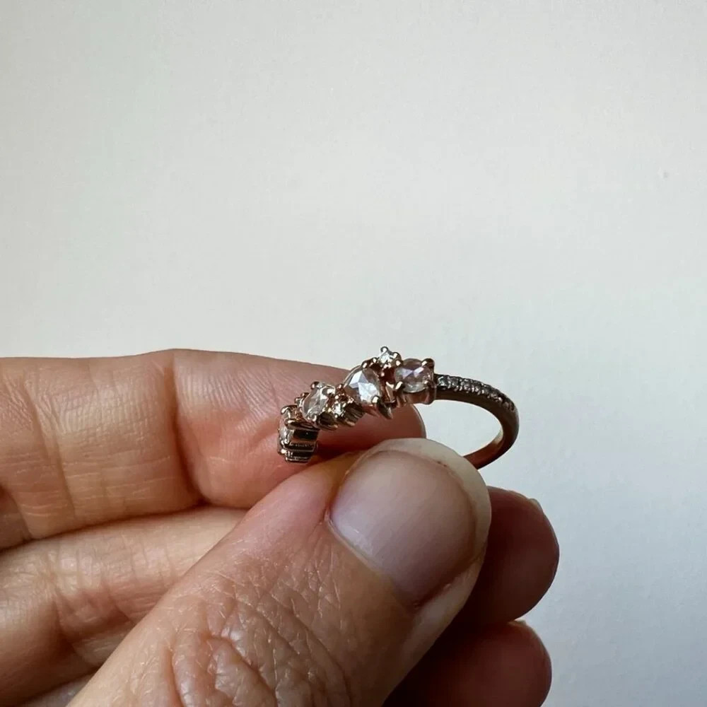 Bridal Set – 2 Morganite + Diamond Cluster Rings, 14K Rose Gold, Luna Skye