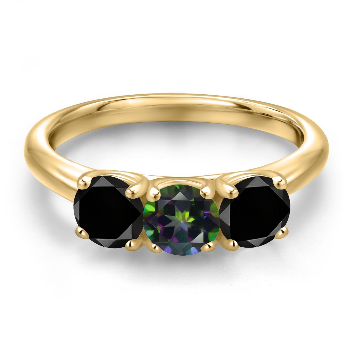 18K Yellow Gold Plated Silver Green Mystic Topaz and Black Diamond Engagement