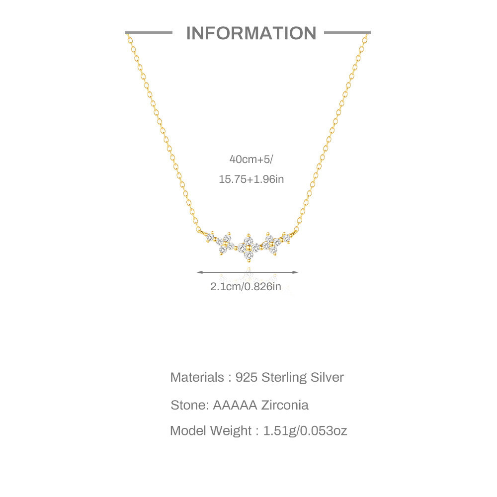 Gold Plated 925 Sterling Silver CZ Floral Bar Necklace for Women