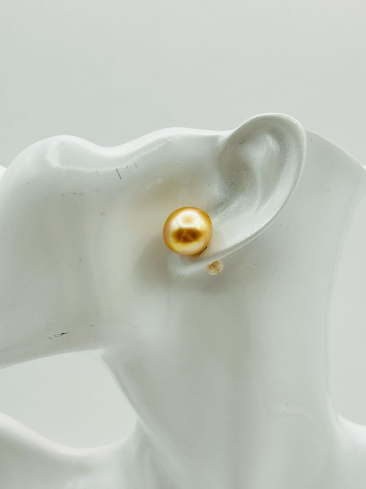 Huge 15.4mm Natural Golden South Sea Pearl 18K Gold Stud Earrings PSL Phoenix