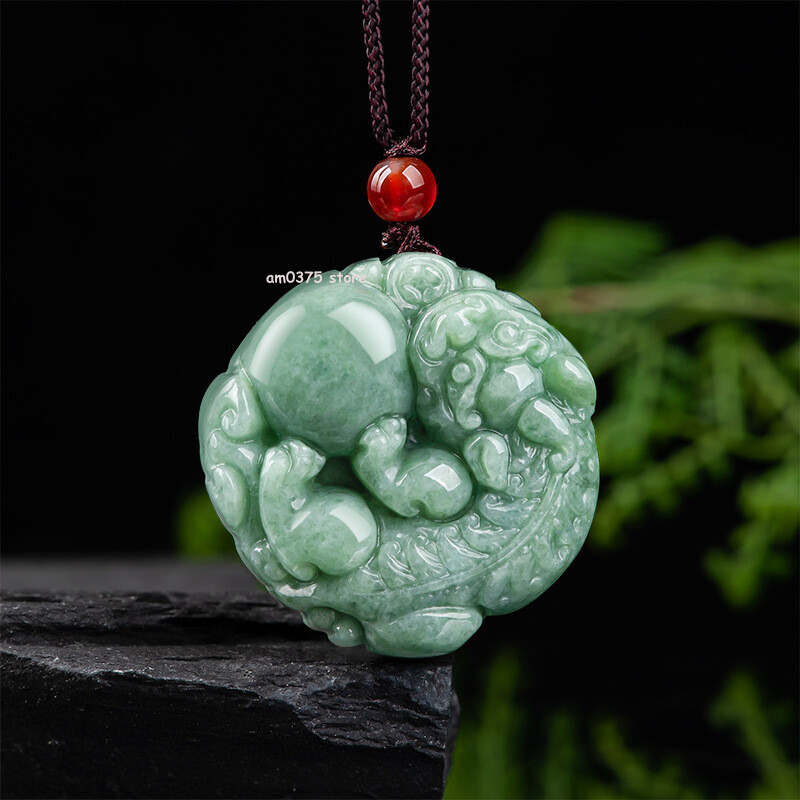100% Natural Grade A Jade Jadeite Bean Green Ruyi Pixiu Women Men’s Pendant
