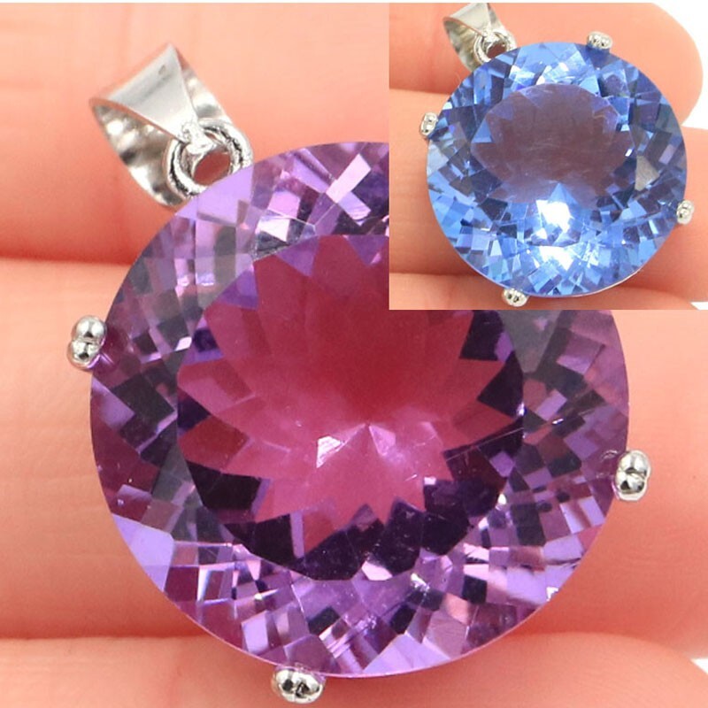 Buy 3 Get 1 Free Big Gemstone Alexandrite Topaz Peridot Tanzanite Silver Pendant