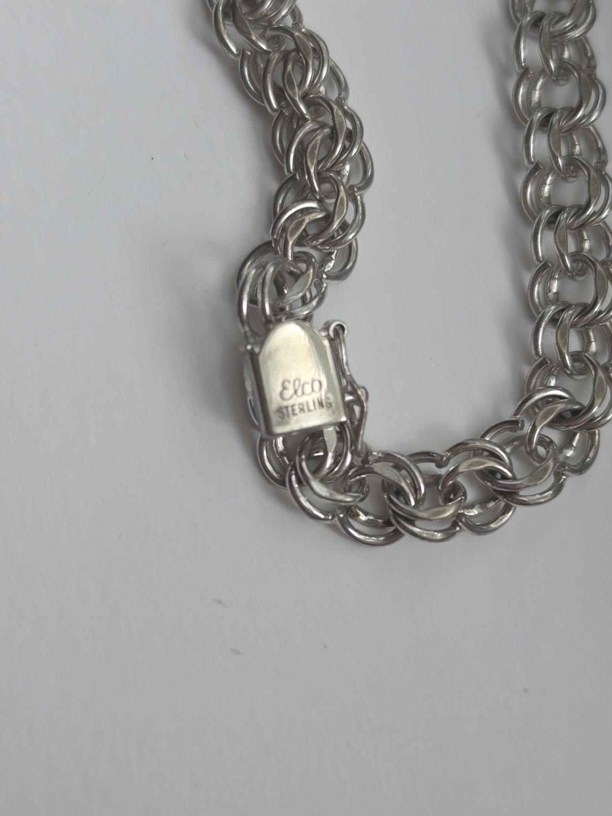 Vintage ELCO Sterling Silver Bracelet 7.5” Triple Link Safety Chain