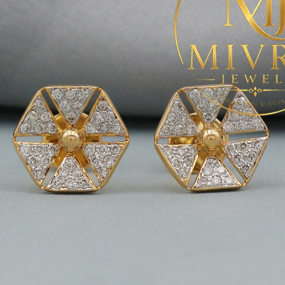 22K Gold Stud Earrings 1.1cm Ultimate Printed Design Gift Mom Friend 3.23g