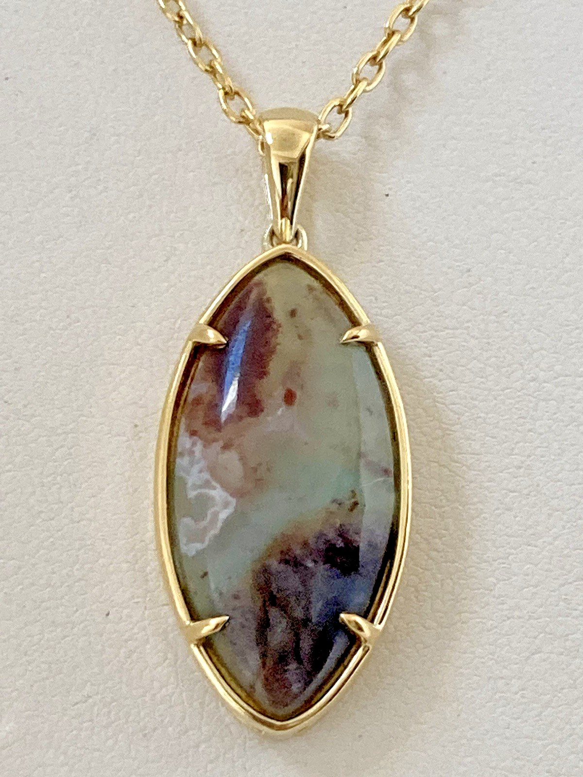 Gemporia Sterling Silver Gold Overlay Moss Agate Necklace – 3.5cm Pendant