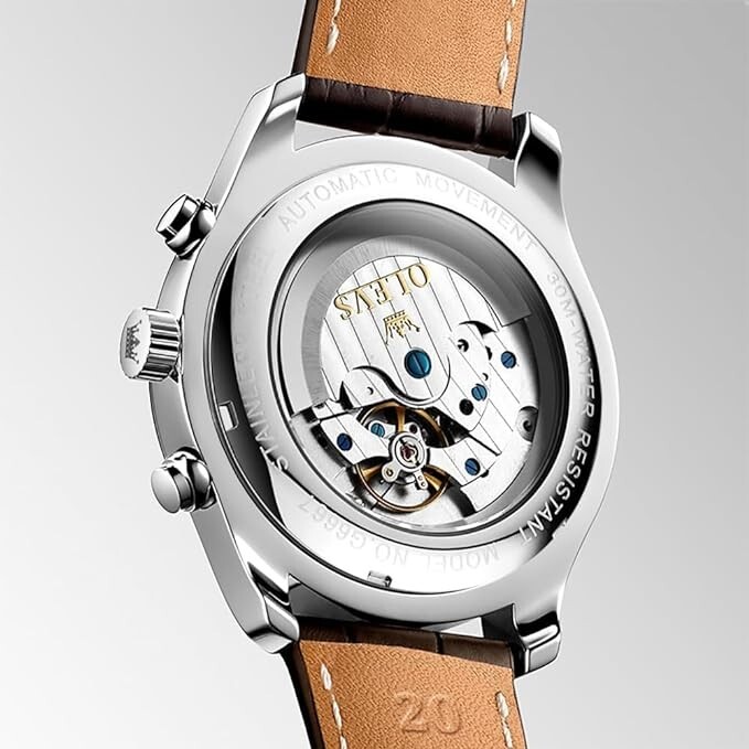 OLEVS Automatic Mechanical Watch Men’s Moon Phase Waterproof Leather Men Strap