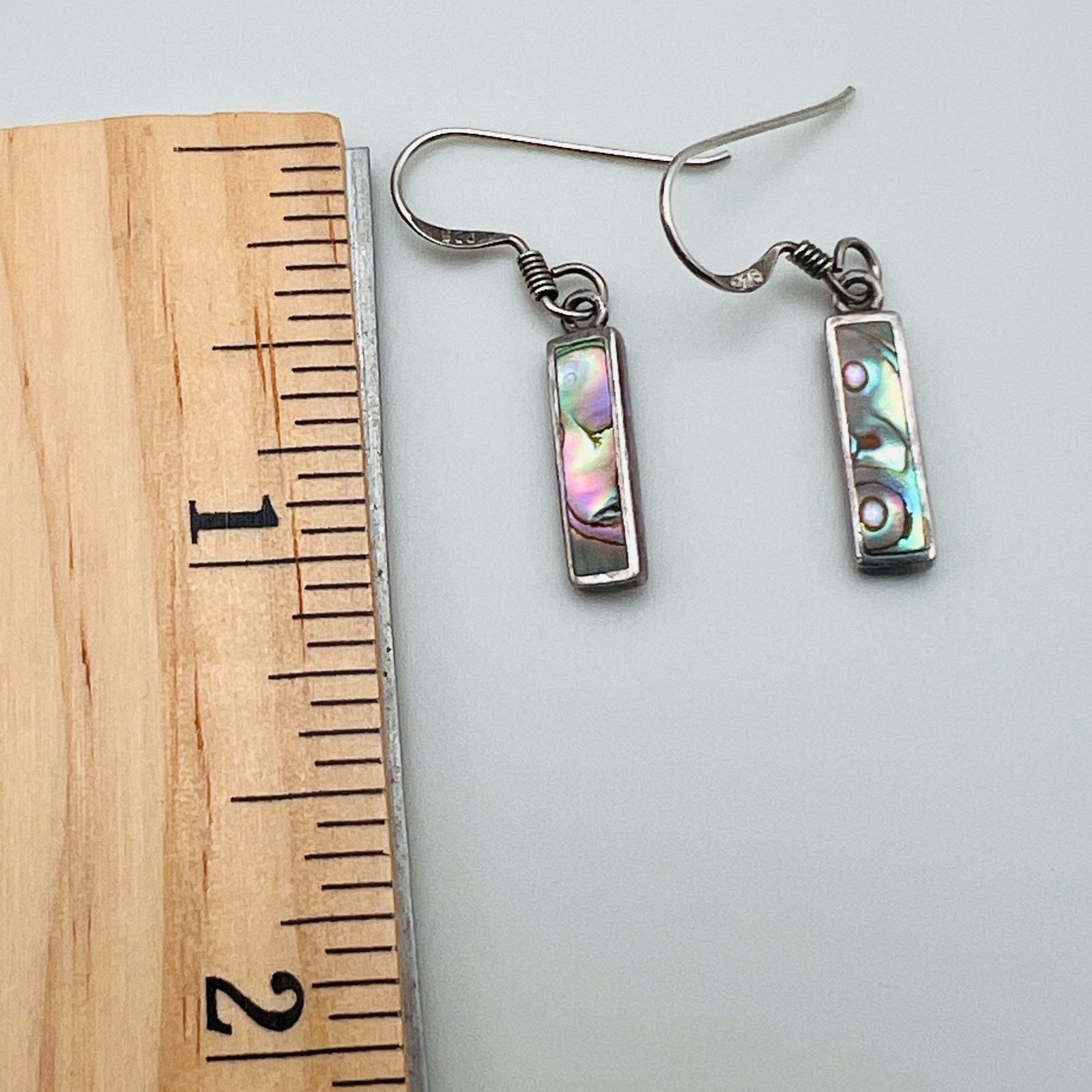 Abalone Pierced Sterling Silver Earrings Drop Bar Dangle Mother of Pearl Shell
