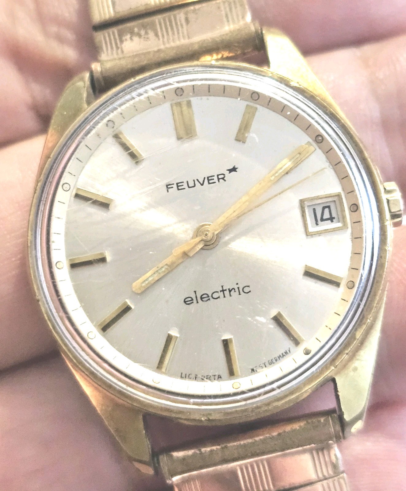 VINTAGE 1970 FEIVER ELECTRIC PUW 1001 PORTA WEST GERMANY PL OR 18CT WATCH